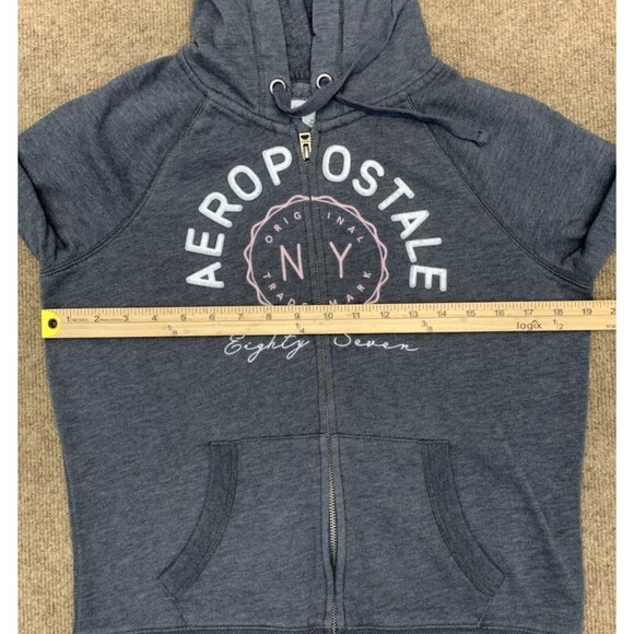 Vintage Aeropostale Hoodie Womens M NY 87 Spell-Out Logo Raglan Fleece Zip-Up - Picture 7 of 11